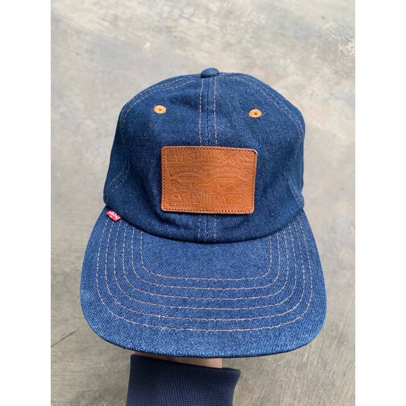 Vintage Levis Hat Denim 70s Leather Patch Cap Leather Strap Adjustable Strapback