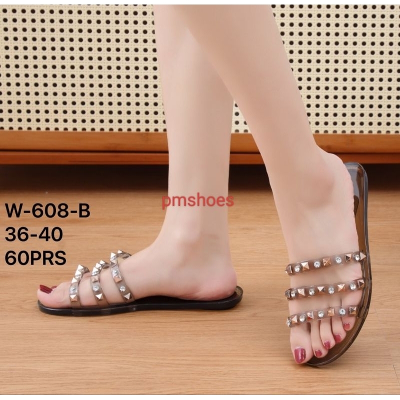 Sandal Selop Kaca Jelly Sendal Flat Teplek Wanita Anti Slip  W-608-B