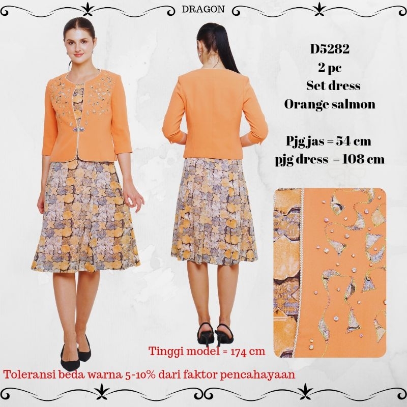 setelan dress DRAGON D5282, warna  orange salmon, bahan ringan