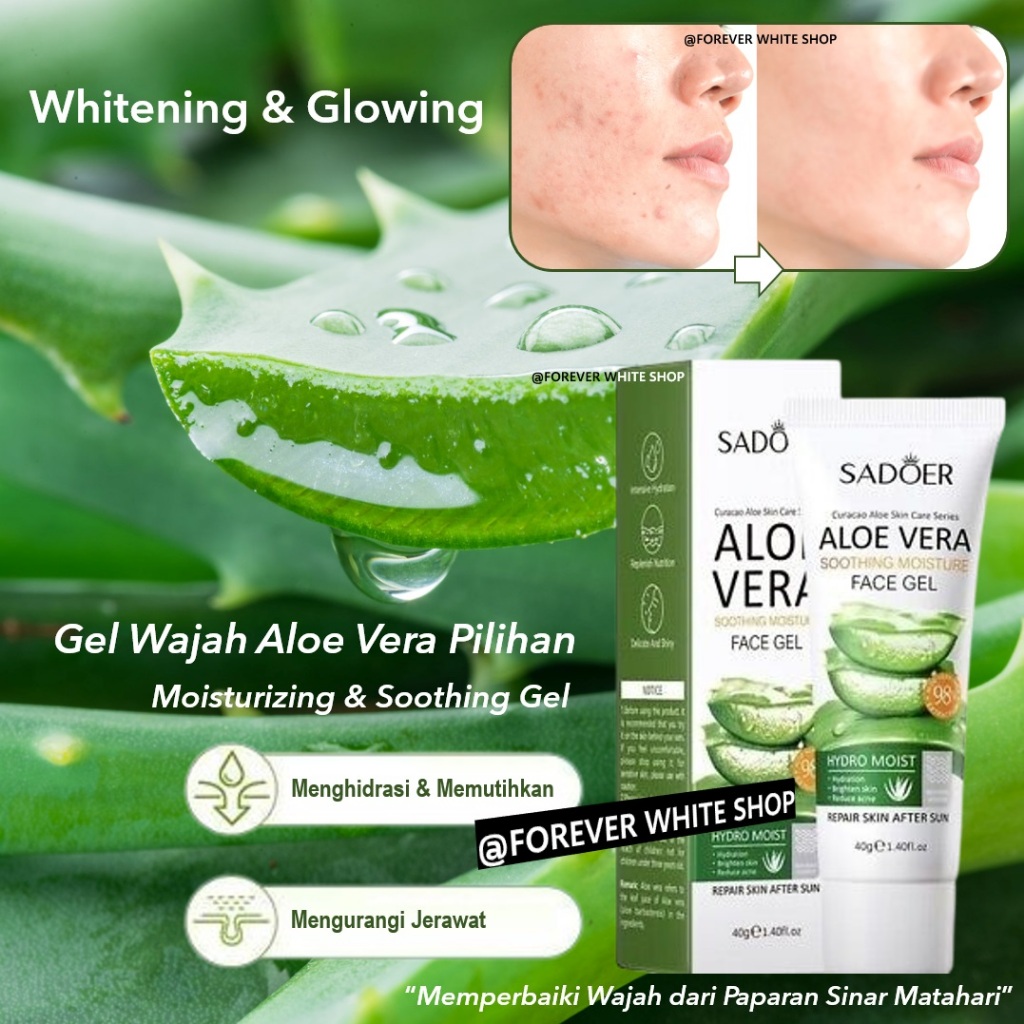 Sadoer Aloe Vera Gel Wajah Pemutih & Pembersih Wajah / Aloe Vera Gel Ori untuk Wajah Glowing Masker 