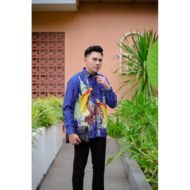 Bunayyastore Batik Pria premium Smock bordir CENDRAWASIH PAPUA doby jaguard lengan panjang