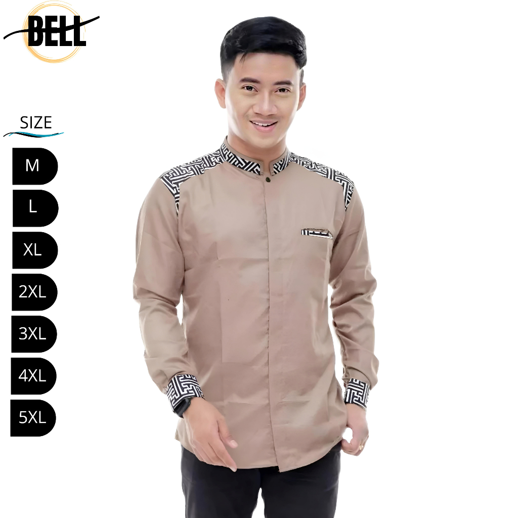 BAJU KOKO JUMBO PRIA LENGAN PANJANG MOTIF KOMBINASI POLOS BATIK TERBARU 5XL