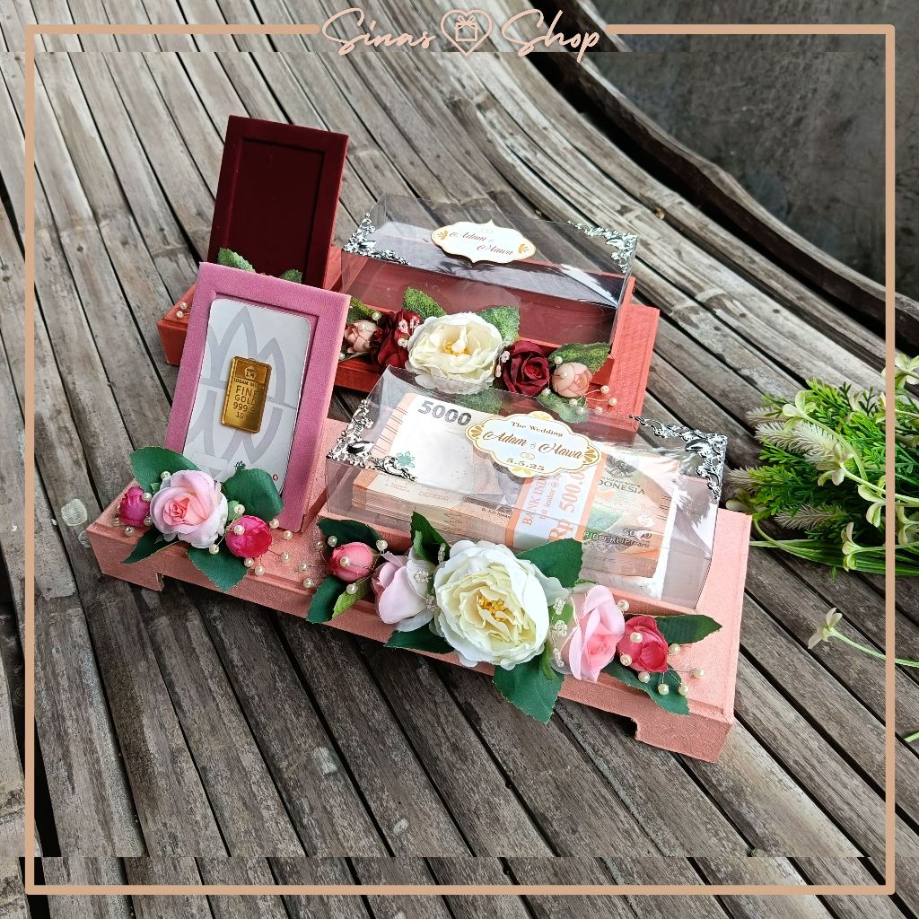 

Box uang dan logam mulia mahar seserahan pernikahan model kaki no cover warna pink dan maroon
