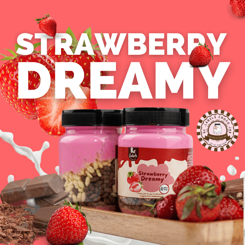 

Chocojar Strawberry Dreamy - Re.labels Coklat Lumer Crunchy Varian Stroberi