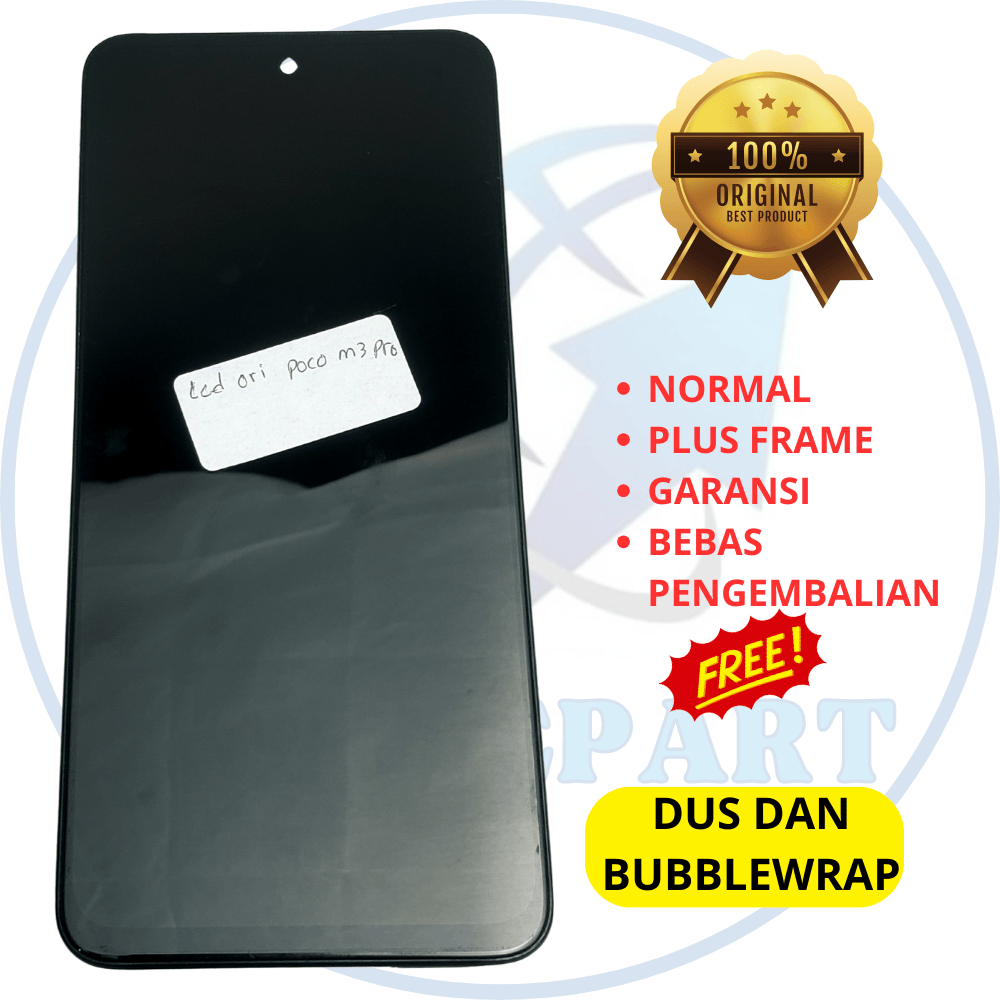 lcd hp xiaomi poco m3 pro - plus frame - fullset - asli original copotan cabutan bawaan