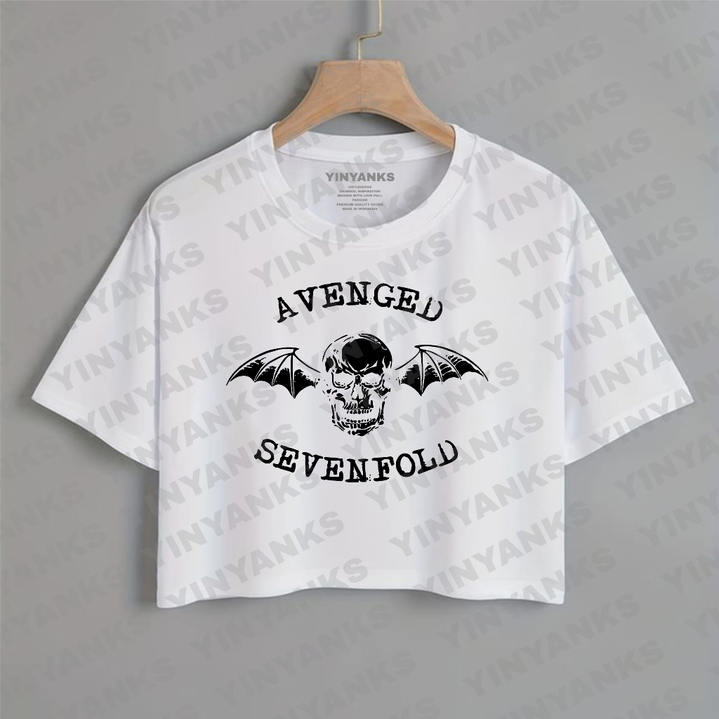 Yinyanks Kaos Crop Top Avenged sevenfold logo skull T-shirt wanita lengen pendek Atasan