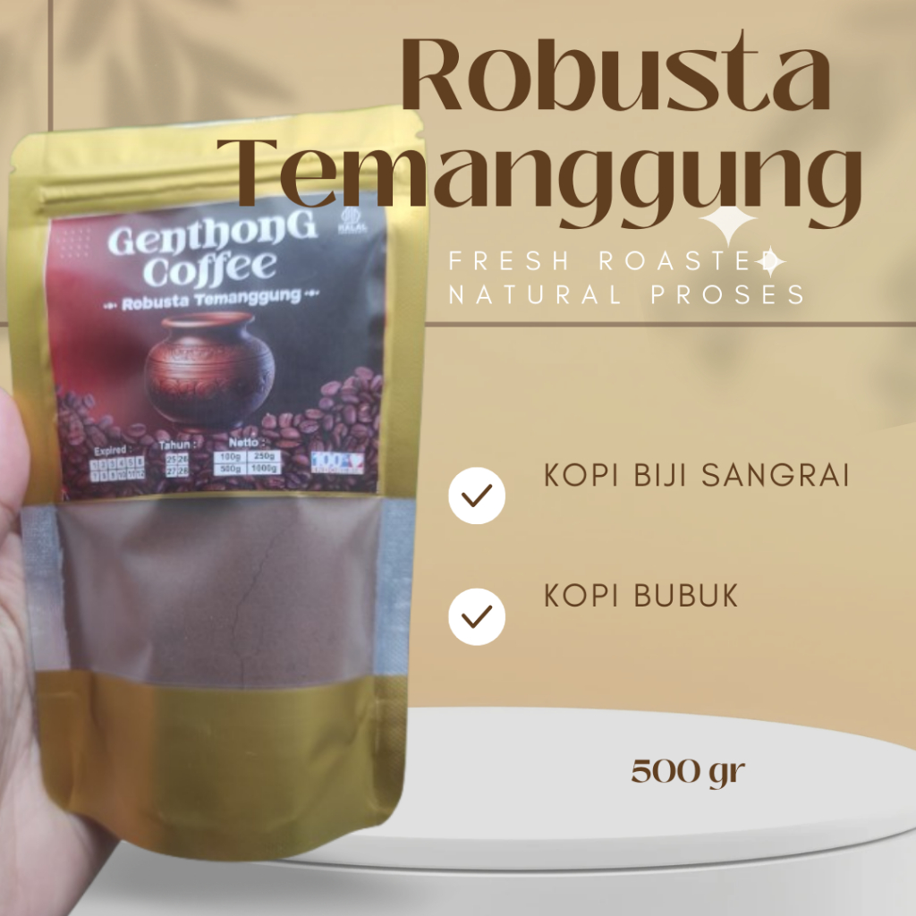 

Genthong Coffee, Kopi Robusta Temanggung 500 Gram Biji Kopi Sangrai dan Bubuk Kopi