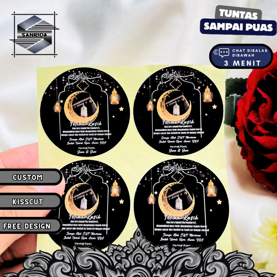 

2-4 Cetak Stiker Gift From Umroh Sanrida Sticker Chromo Bulat Naik Haji Label Tasyakuran Hajj Kecil