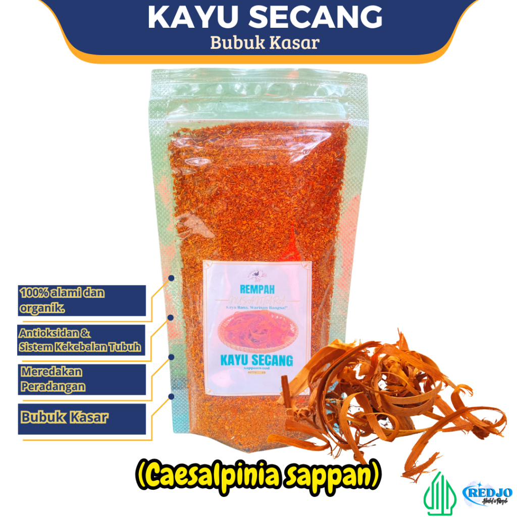 

Kayu Secang Bubuk Kasar 100% Alami Tanpa pengawet Rempah JSR REDJO Rempah Herbal Nusantara