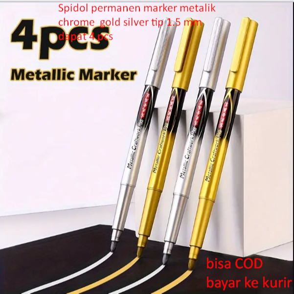 

Spidol permanen marker metalik chrome gold silver tip 1.5 mm dapat 4 pcs