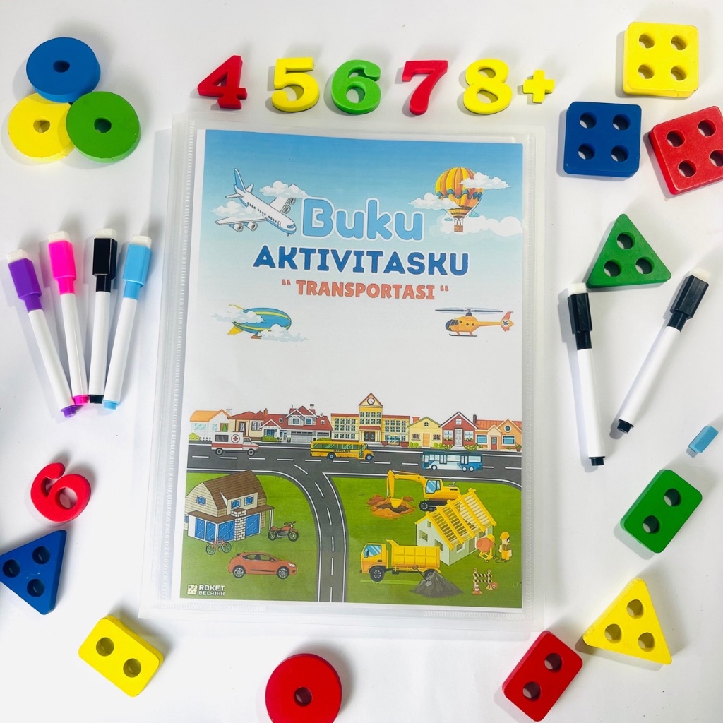 ROKET BELAJAR Activity Book vol 1 Transportasi Wipe & Clean worksheet edukasi mainan anak