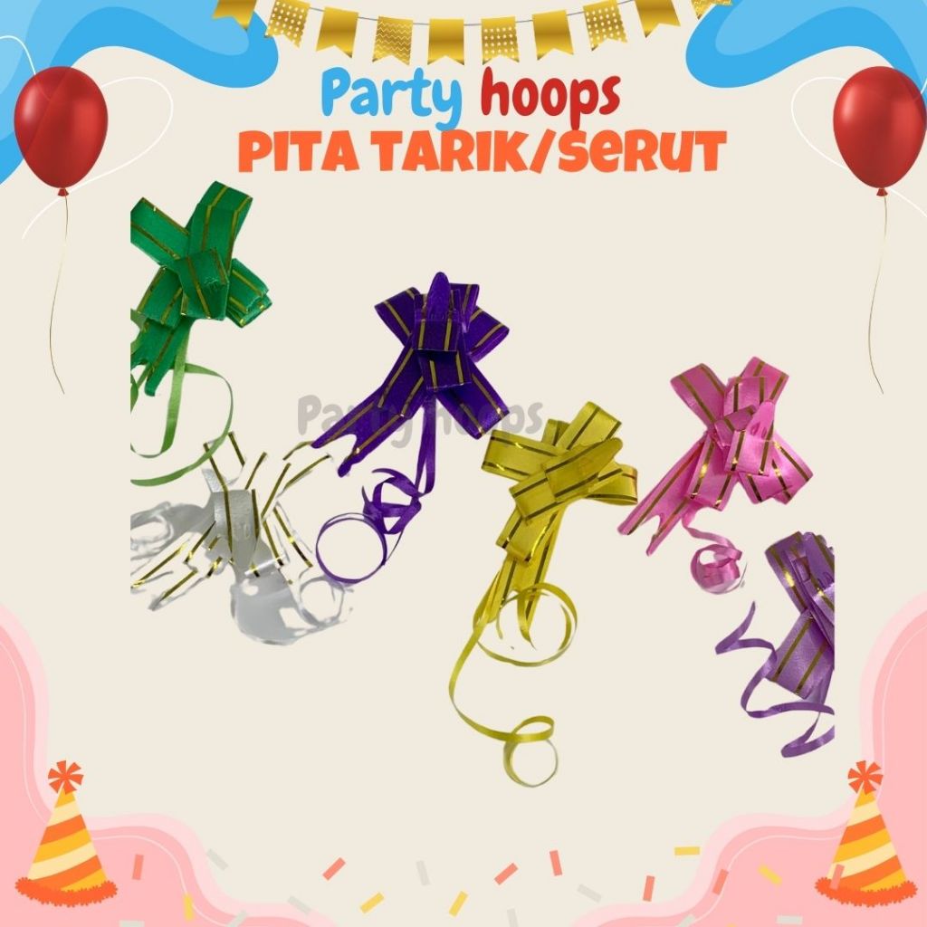 

10pcs Pita Tarik Pita Serut Warna-warni List Emas Pita Tarik Mini Partyhoops