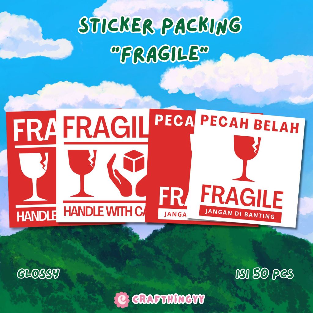 

Sticker Fragile Handle With Care Paket Olshop Isi 50pcs