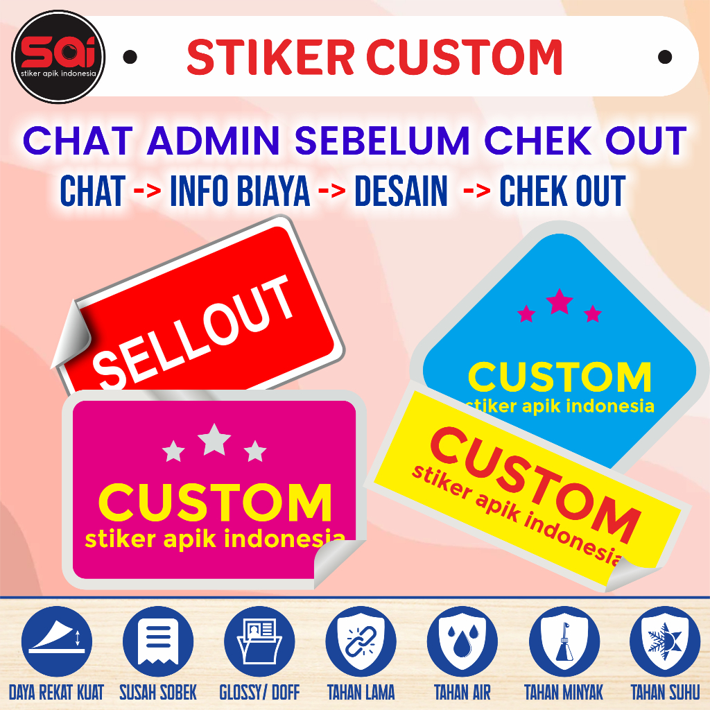 

stiker vinyl anti air COSTUM TULISAN, WARNA & UKURAN laminasi glossy