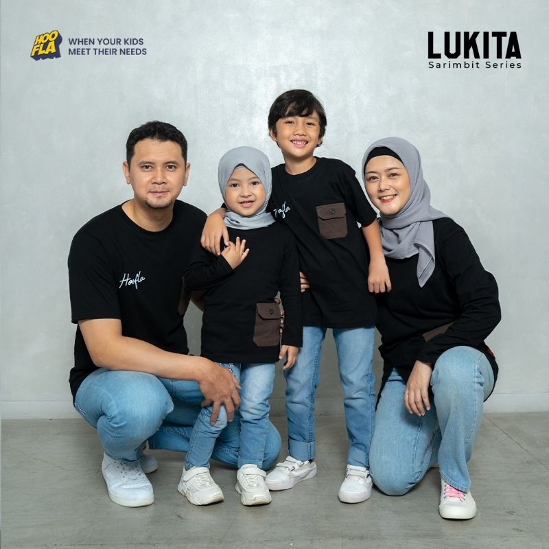 Family set Tshirt Kaos casual sarimbit lukita - black - pst
