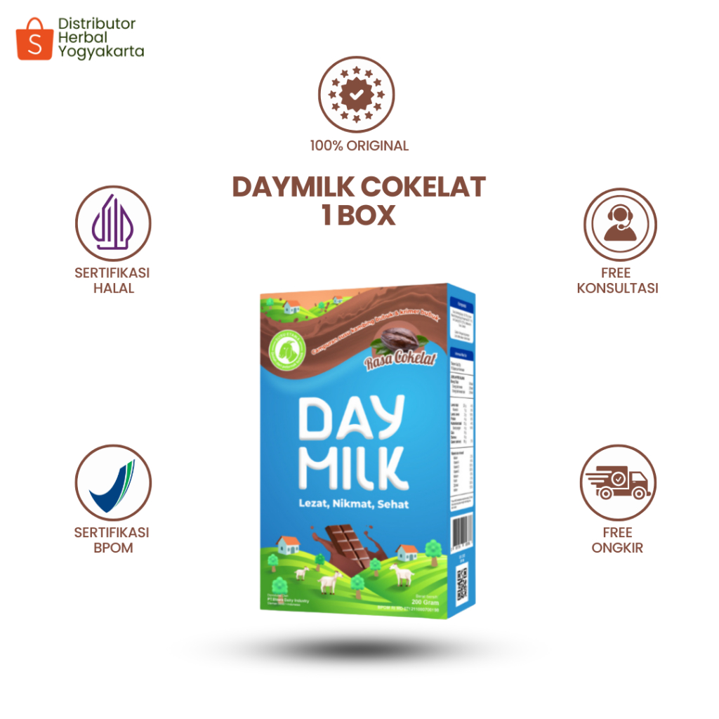 

Daymilk Rasa Cokelat - Susu Kambing Etawa Untuk Tulang , Sendi , Pernafasan & Jantung - 1 BOX