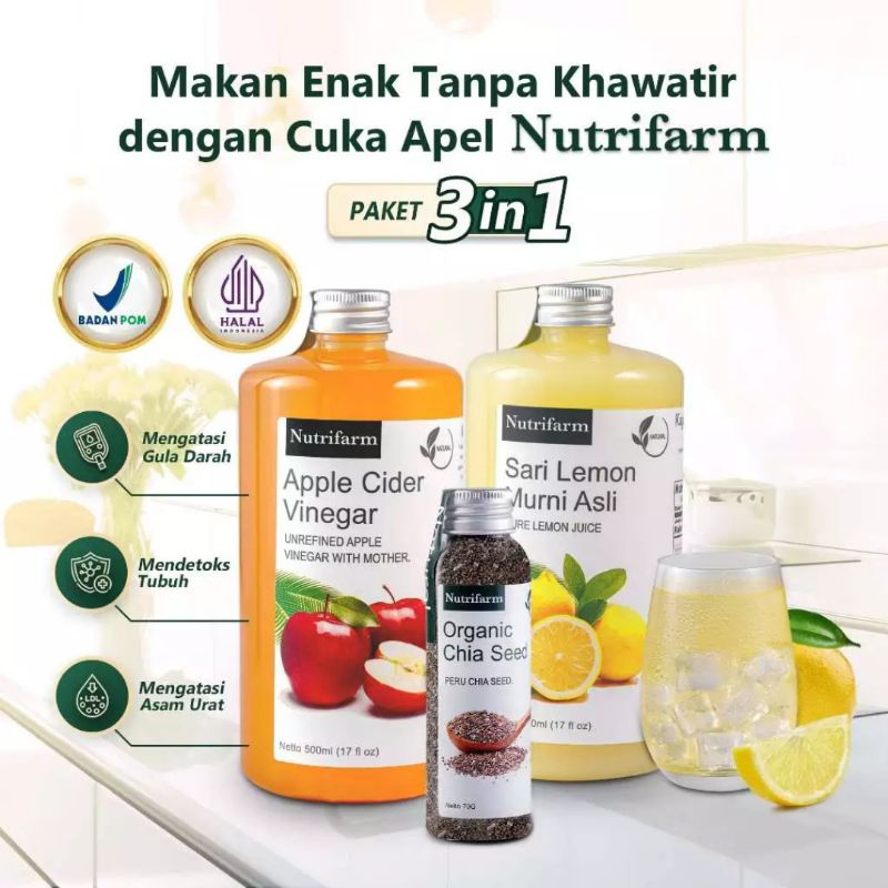 

PAKET DIET CUKA APEL 3 IN 1 CUKA APEL SARI LEMON CHIA SEED ORIGINAL ORGANIK 500ML / APPLE CIDER VINEGAR