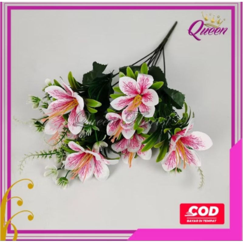 Bunga Kamboja Cabang 7-Bunga Lily Plastik imitasi Decorasi