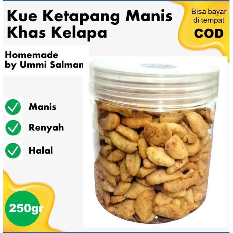 

Kue Ketapang manis, kue biji Ketapang kelapa renyah manis kemasan toples 250 gram