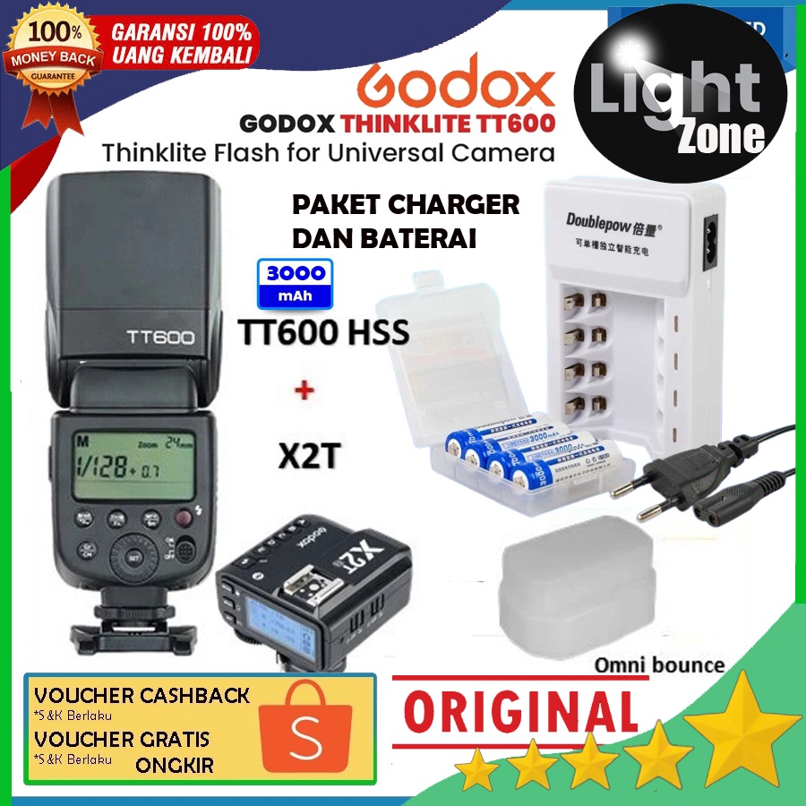 Paket Speedlite Flash Godox TT600 tt 600 tt600 Universal + Trigger Godox X2T for canon sony fuji nik