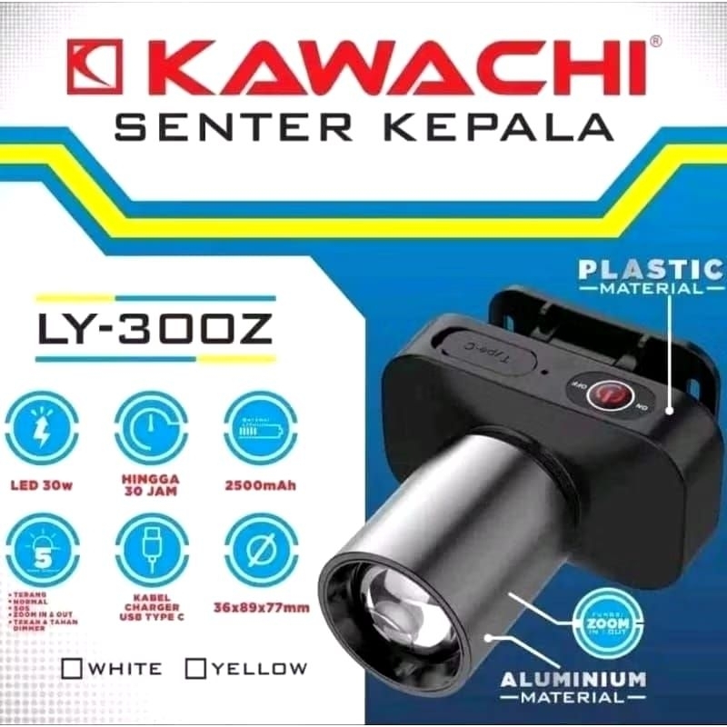 SENTER KEPALA KAWACHI LY-300Z 30 WAT / SENTER KEPALA LED ZOOM LASER CAHAYA PUTIH JARAK JAUH