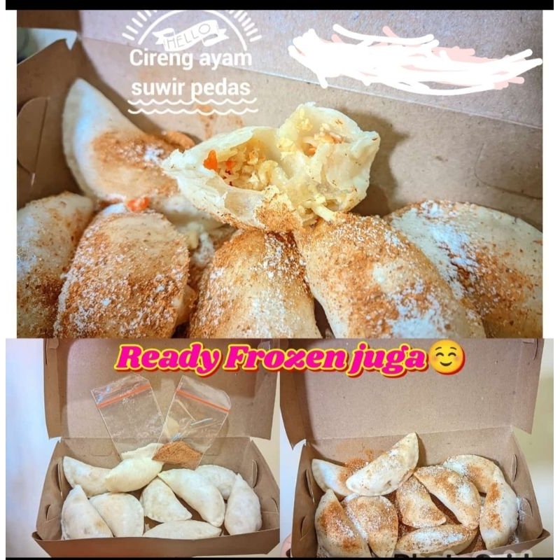 

cireng isi ayam suir pedas dan ori frozen isi 10 pcs ukuran 7cm