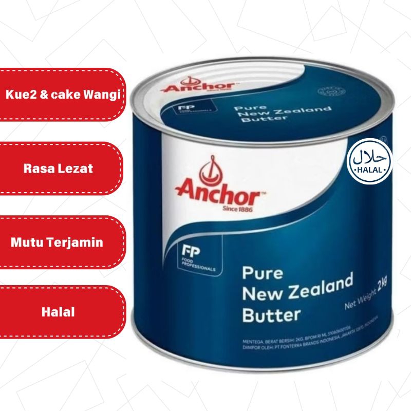 

2kg Anchor Salted Butter Pure New Zealand For Baking Cookies Cake Steak Kaleng Original