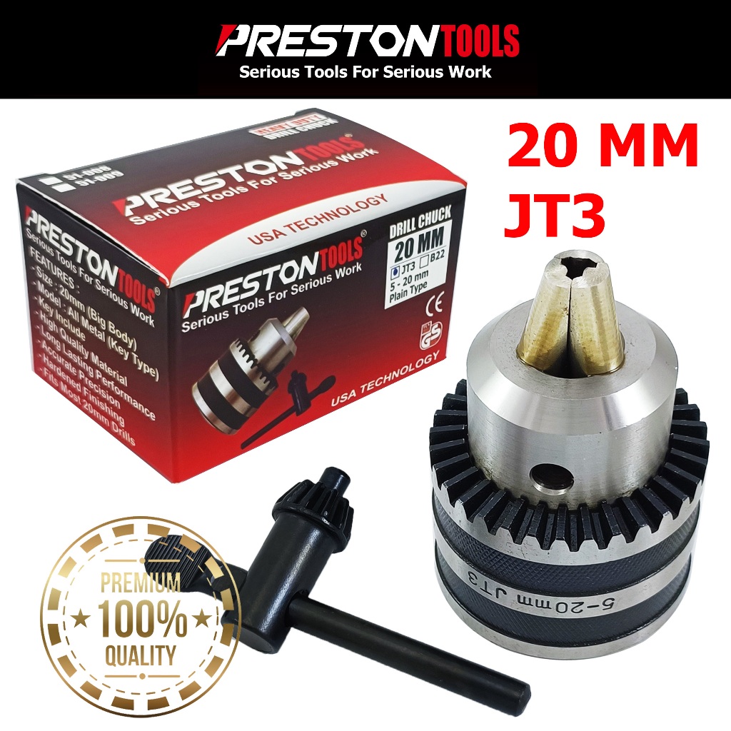 KEPALA BOR 20MM POLOS SOK JT3 PRESTON TOOLS / KEPALA MESIN BOR LISTRIK DUDUK BESAR / DRILL CHUCK 20M