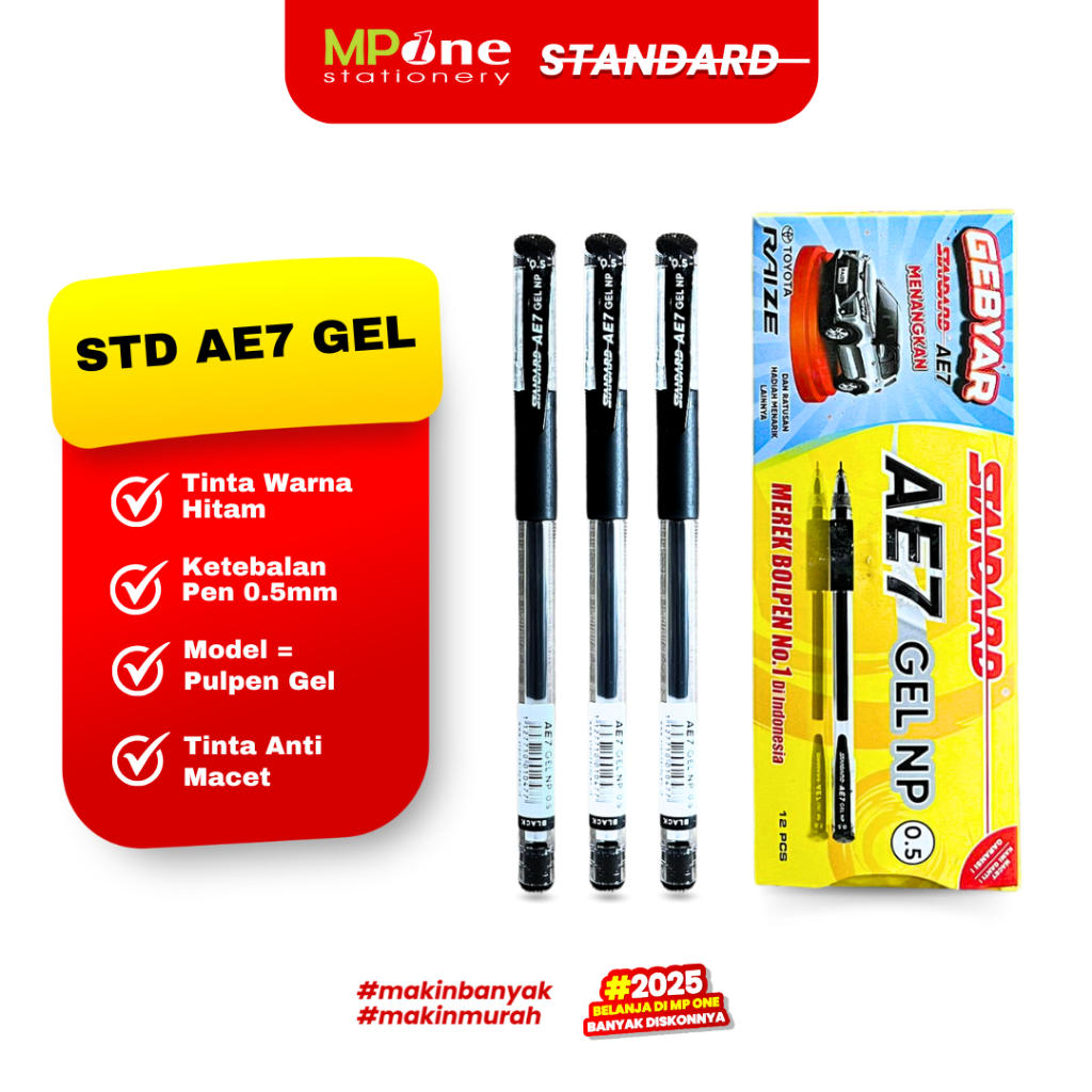 

(1 KOTAK) Standard Pena Gel AE7 0.5 Tinta Hitam / Pulpen Gel Pen 0.5mm / Pena Gel STD AE7 Isi 12