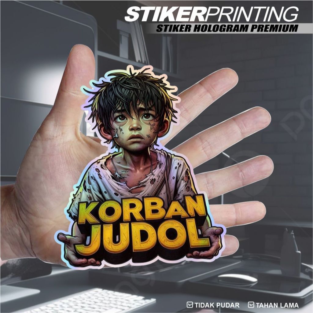 Stiker printing korban judol hologram premium