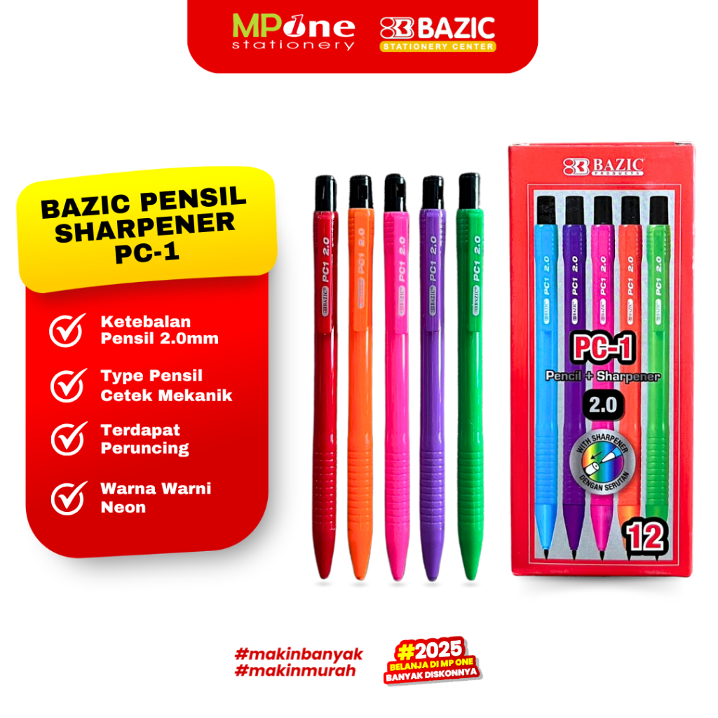 

(1 PCS) Bazic Pensil Sharpener Mekanik 2.0mm PC-1 / Mechanical Pencil / Pensil Mekanik 2.0mm BAZIC