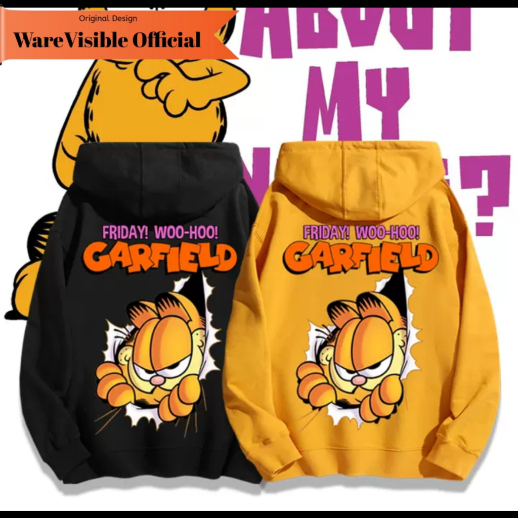 WareVisible Jacket Hoodie Pullover GARFIELD Oversize Korean Style Pria Wanita Premium Fleece