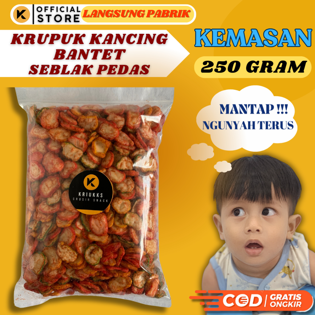 

Kriukks Kerupuk Kancing Krupuk Kancing Bantet Seblak Pedas / pedo pedas daun jeruk SEBLAK KERING Langsung Pabrik