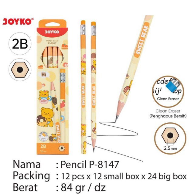 

(12pcs) P 8147 Pencil 2B Motif Beruang Lucu / Sketch Drawing Pensil Gambar Sweet Bear P-8147 P8147 Joyko isi 12 pcs