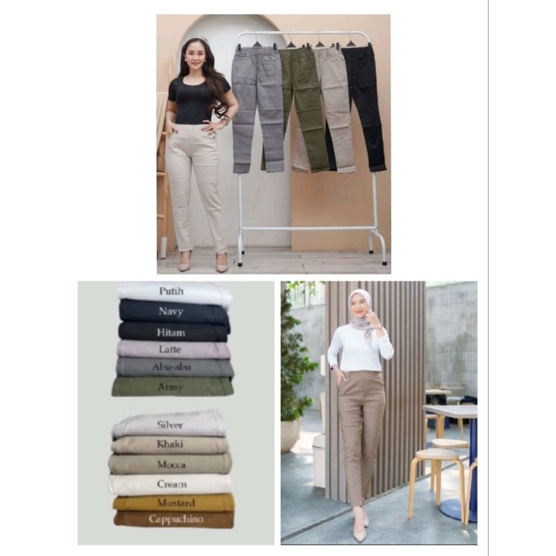 Celana Kain Elastis Chino Wanita Standart Sampai Jumbo Celana Elisabeth Wanita Bahan Melar Celana Sk