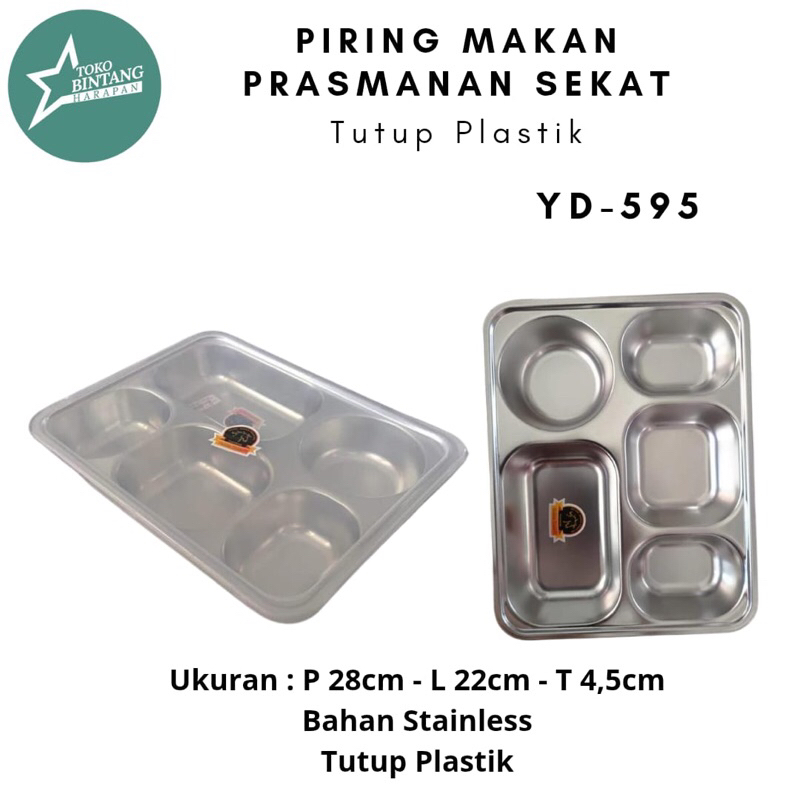 Golden Horse Food Tray Sekat 5 Stainless/Ompreng Tutup Plastik YD-595