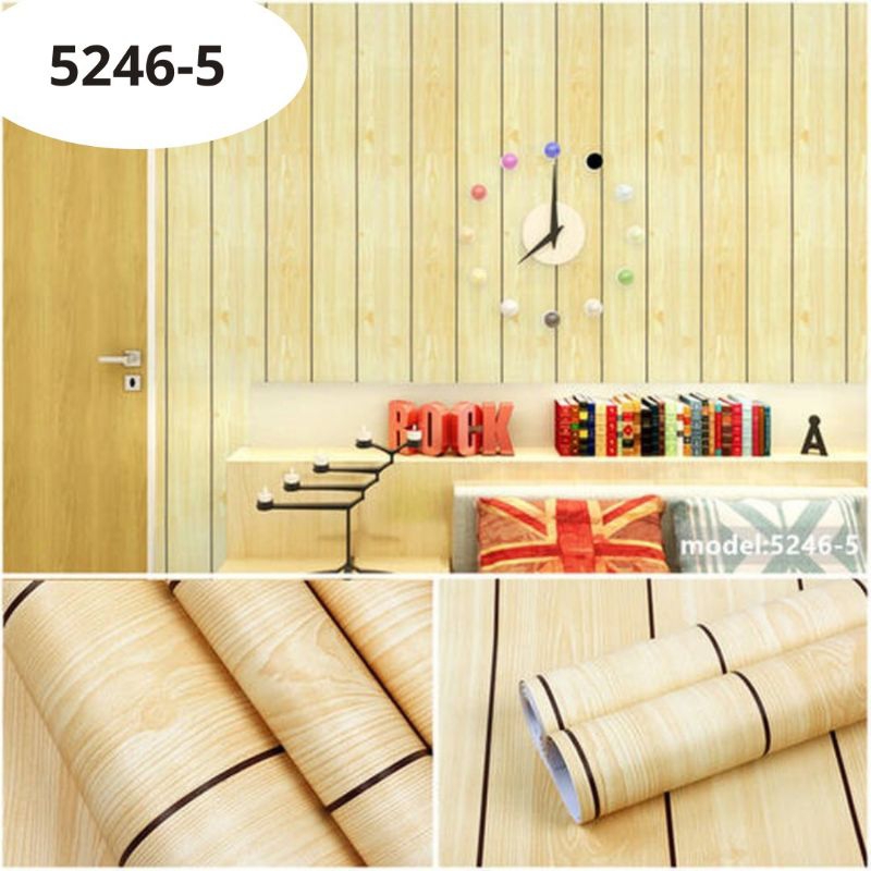 Wallpaper Stiker Dinding Motif Corak Kayu Kuning