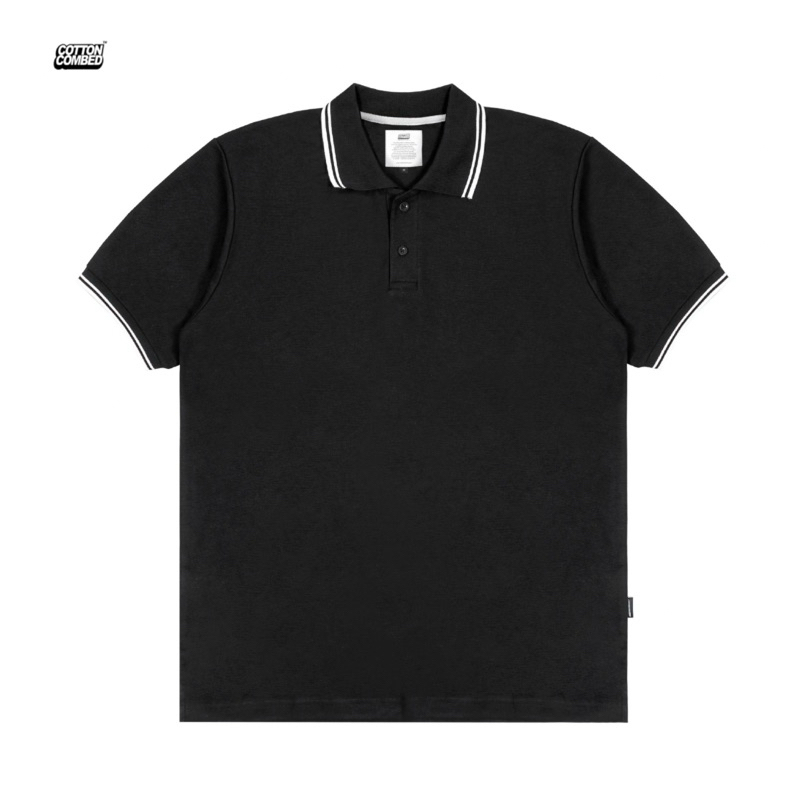 Cottoncombed  | Polo Shirt | Polo Shirt Hitam Strip Putih| Polo Shirt Premium | Hitam