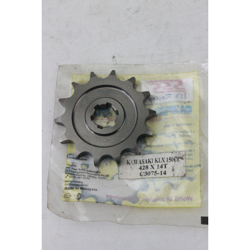 SSS GIR GEAR DEPAN MOTOR KAWASAKI KLX 150 DTRACKER 150 UKURAN 14T 428H