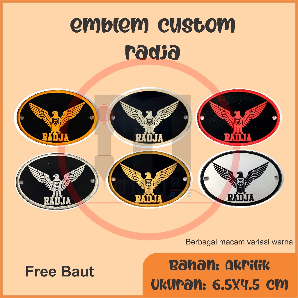 Emblem sangkar burung RADJA custom akrilik/Emblem Sangkar Custom/Embleng Sangkar Burung Custom/Emble