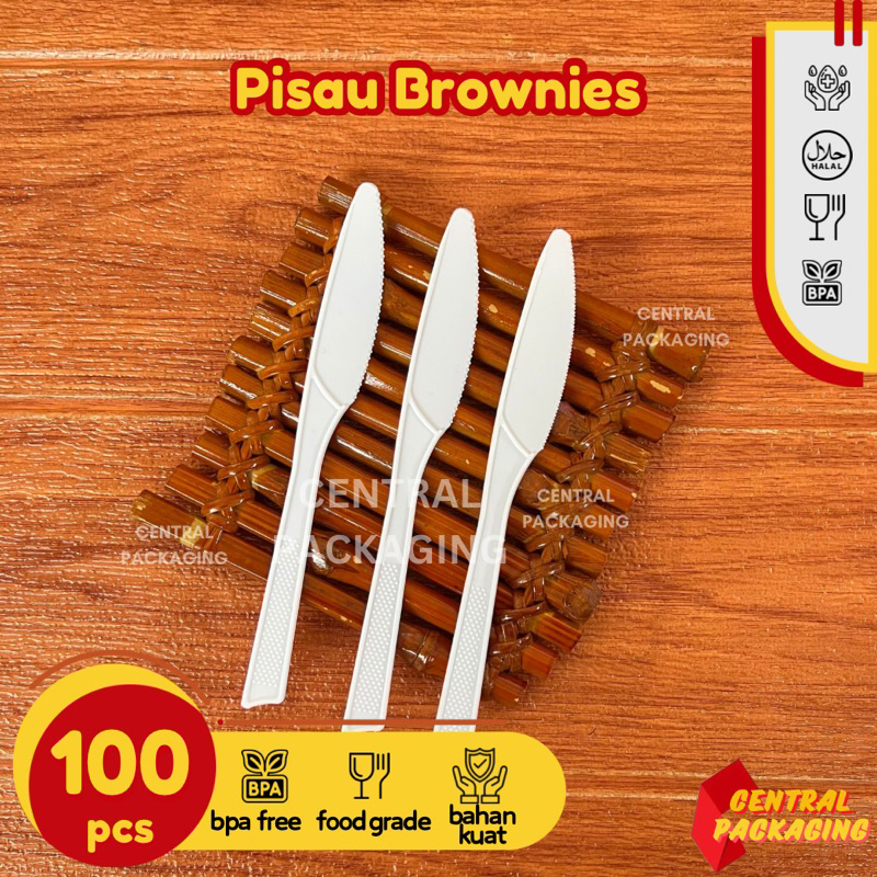 Pisau Brownies / Pisau Kue Bolu Gulung Roll Tart / Pisau Kue Plastik Warna Putih isi 100 pcs / Pisau