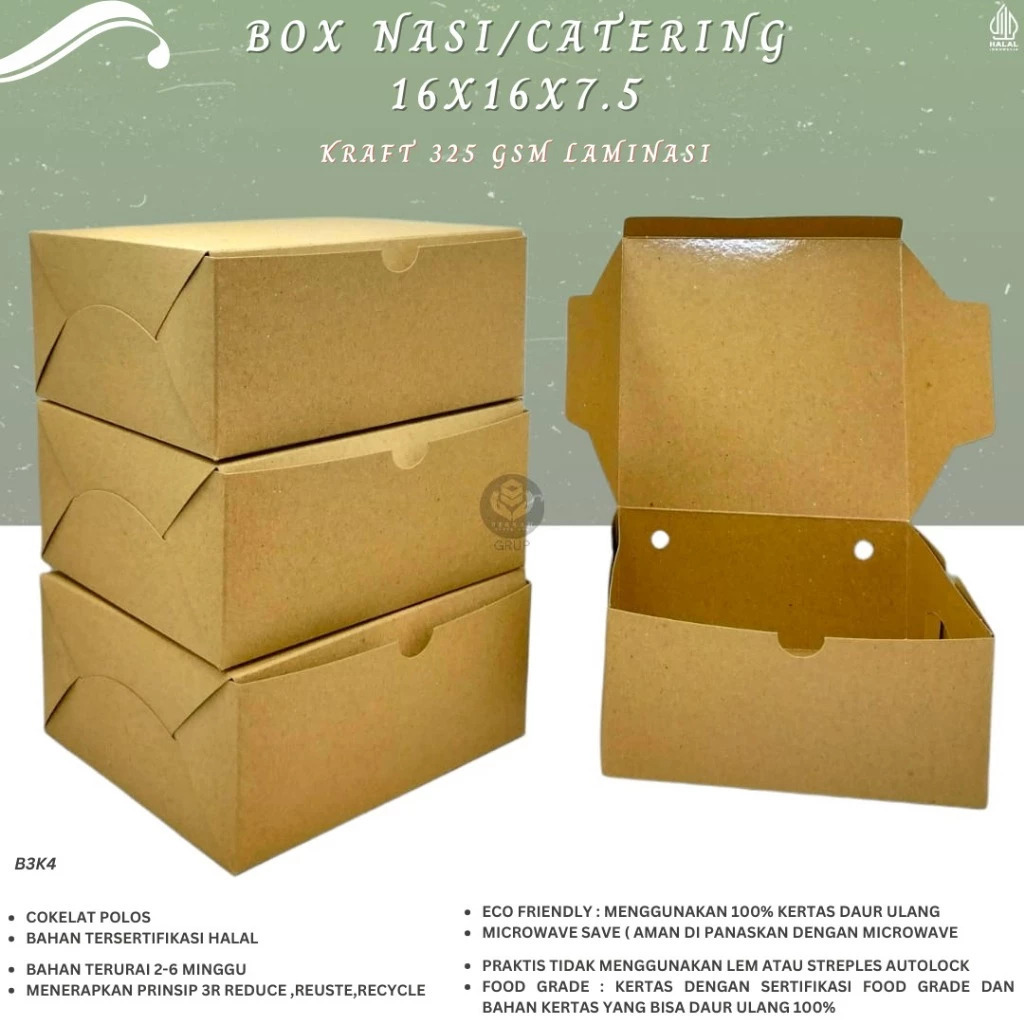 Box Nasi 16x16 Laminasi Polos (B3K4-16X16X7.5 Cm)