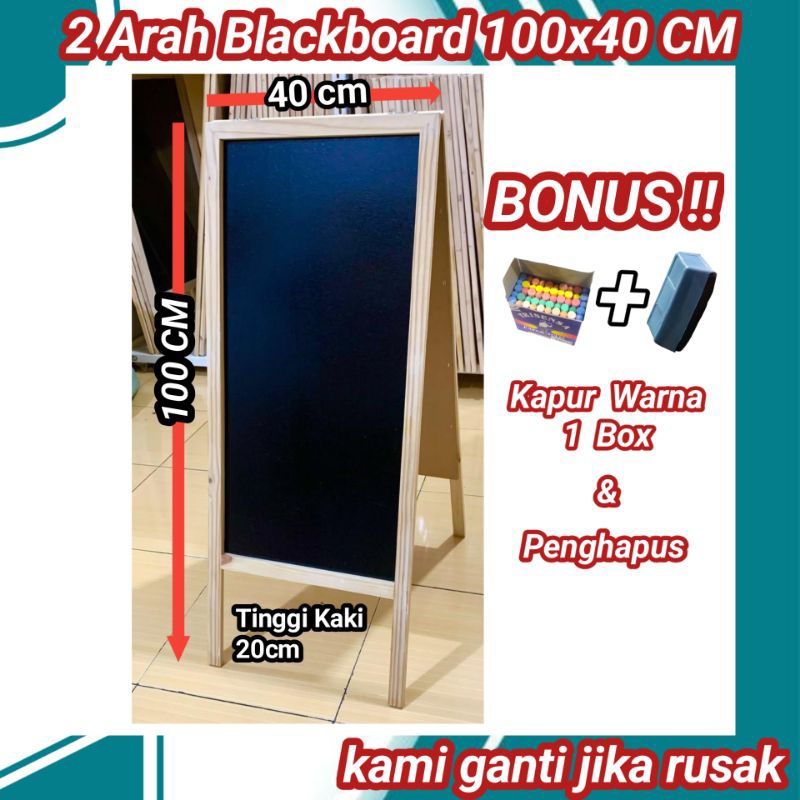 

Papan Tulis Blackboard 2 Arah 40x100cm (gratis 1 box kapur warna & penghapus)