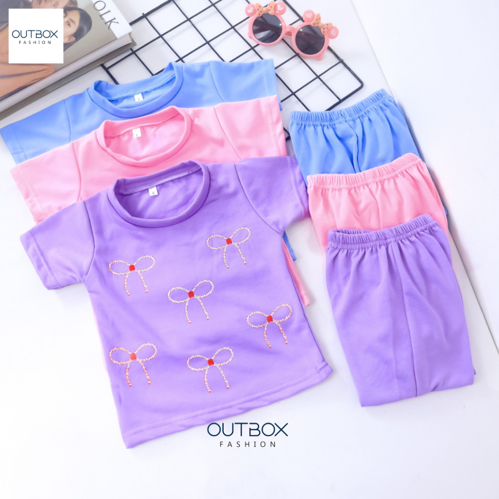 Outbox Fashion Setelan Anak Perempuan Lengan Pendek Celana Panjang Motif Pita Ayudia | Pakaian Anak 