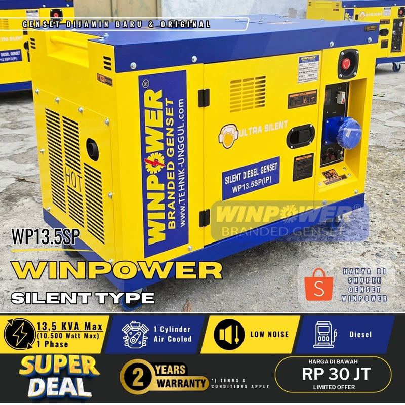 Genset Silent Diesel Winpower 10000 Watt 1 Phase 13,5 KVA Jenset BBM Solar 10.500 Watt Max
