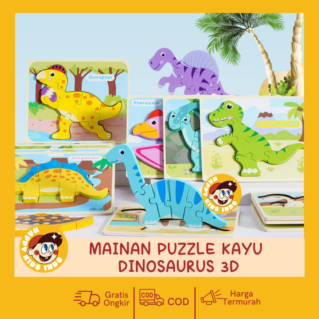 Mainan Puzzle Kayu 3D Dinosaurus Triceratops Edukasi Anak Puzzle Susun Gambar DINO - Puzzle Susun 6 