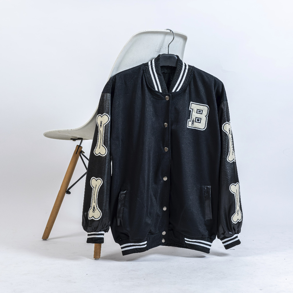 Jaket Bone Varsity - Jacket Baseball B - Pakaian Pria Dan Wanita - Street Style - Bahan Fleece - All