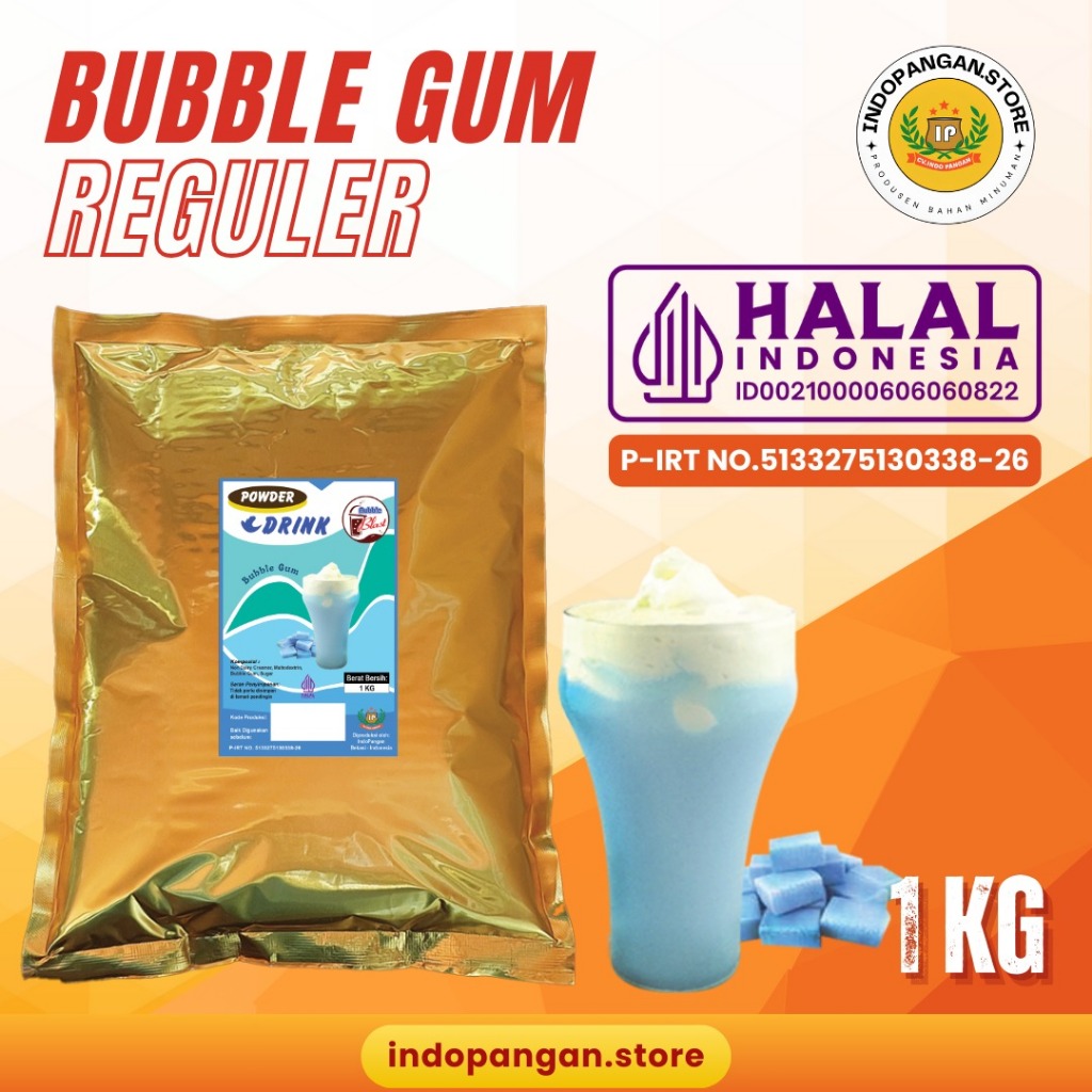 

Powder Rasa Bubble Gum 1 Kg (Mix Gula) Kemasan Foil - Bubuk Minuman Rasa Bubble Gum 1 Kg
