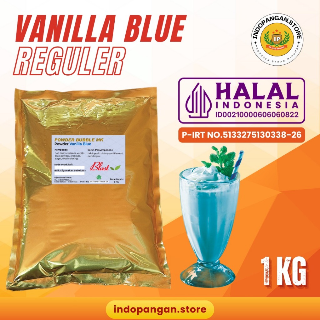 

Powder Rasa Vanilla Blue 1 Kg (Mix Gula) Kemasan Foil - Bubuk Minuman Rasa Vanilla Blue 1 Kg