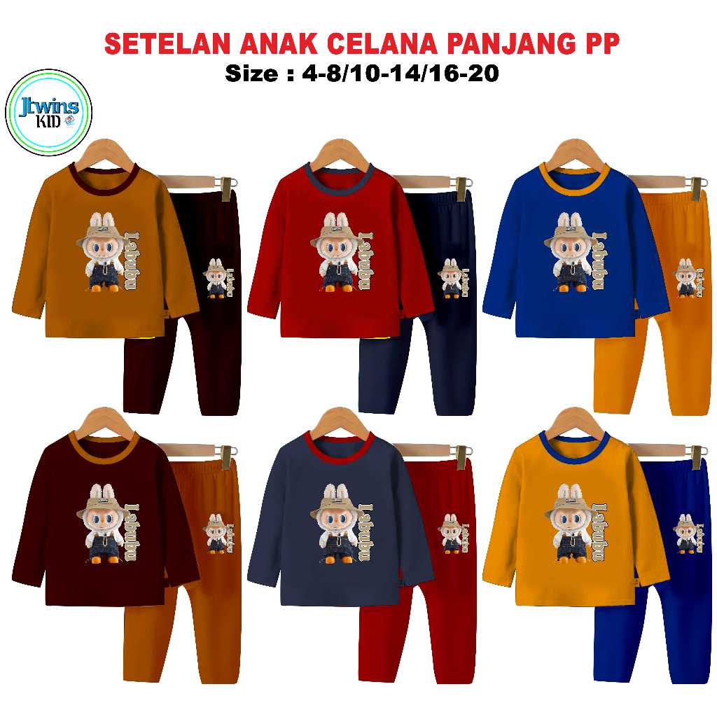 PROMO 3 PCS SETELAN BAJU ANAK LABUBU COWOK DAN CEWEK CELANA PANJANG KAOS ANAK PANJANG KAOS SETELAN A